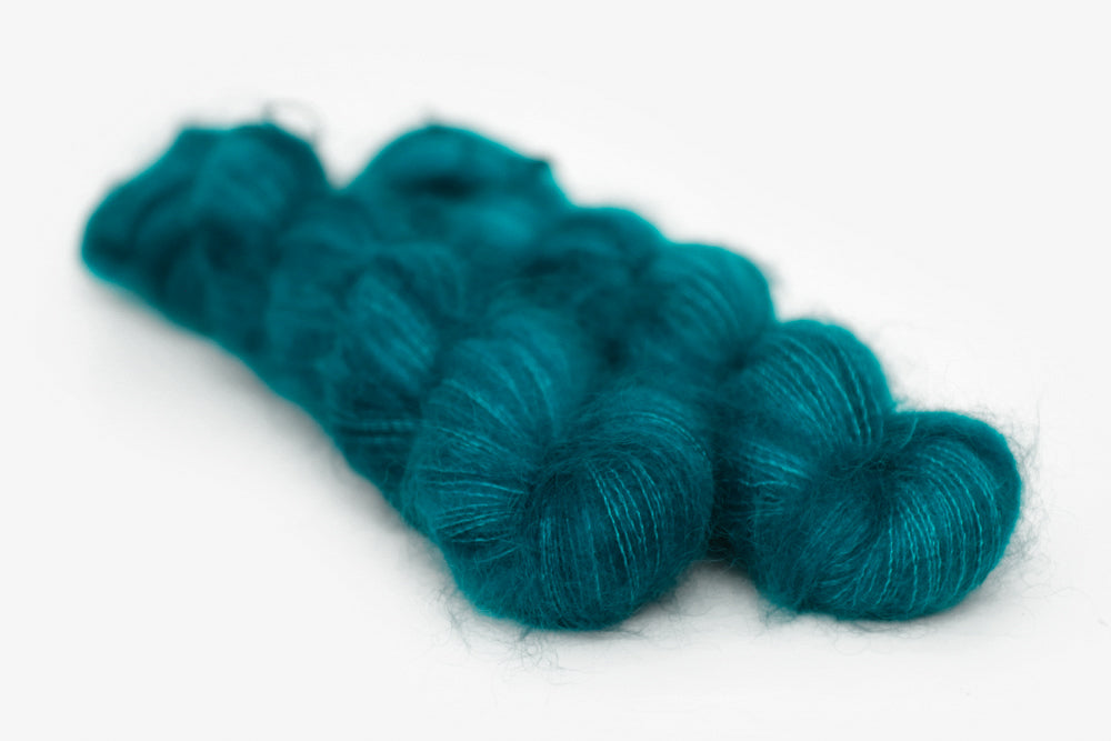 semisolid hand dyed blue green teal mohair lace yarn