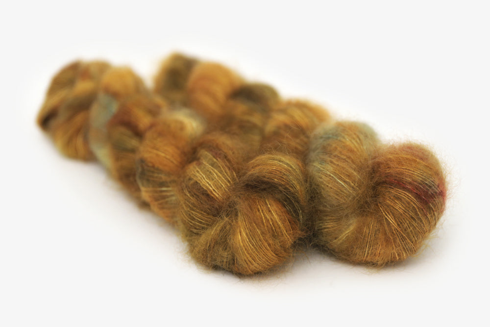 speckled hand dyed brown burnt orange olive mohair lace yarn