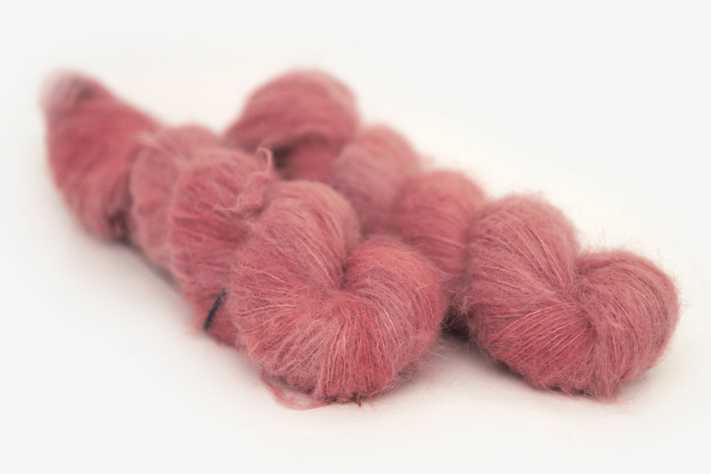 semisolid hand dyed blush (dusty rose pink) alpaca suri lace yarn