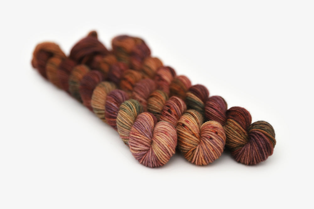 speckled hand dyed rust red green orange phyllis sock mini yarn