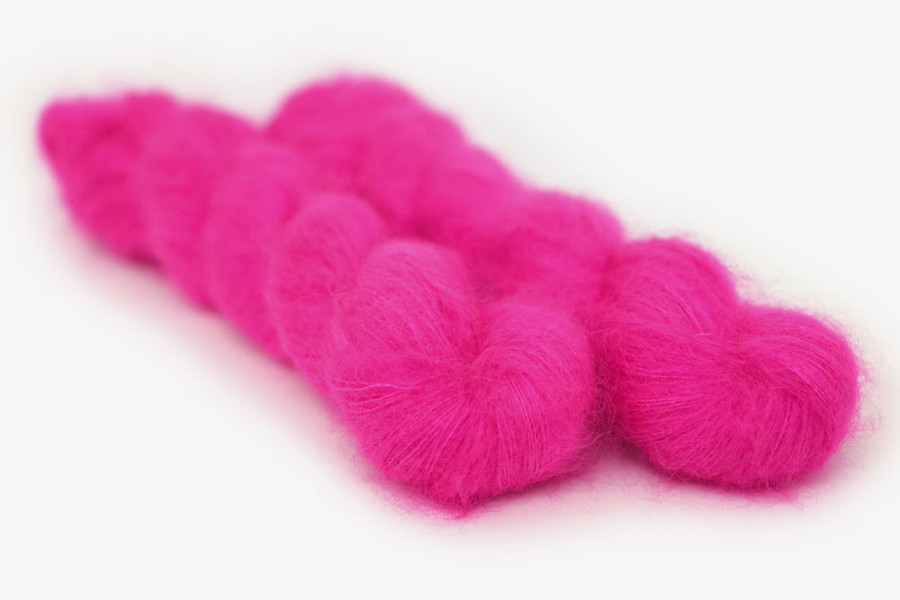 semisolid hand dyed fuchsia (bright hot pink) mohair lace yarn