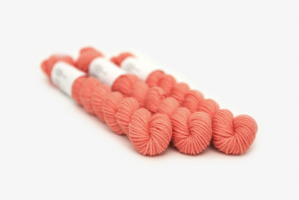 semisolid hand dyed coral pink orange dk mini yarn