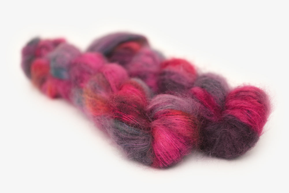 speckled hand dyed hot pink purple aqua mohair lace yarn