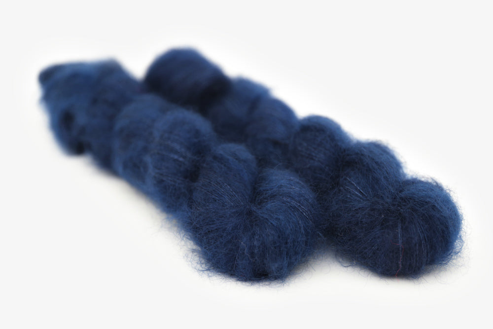 semisolid hand dyed lapis (dark indigo blue) mohair lace yarn