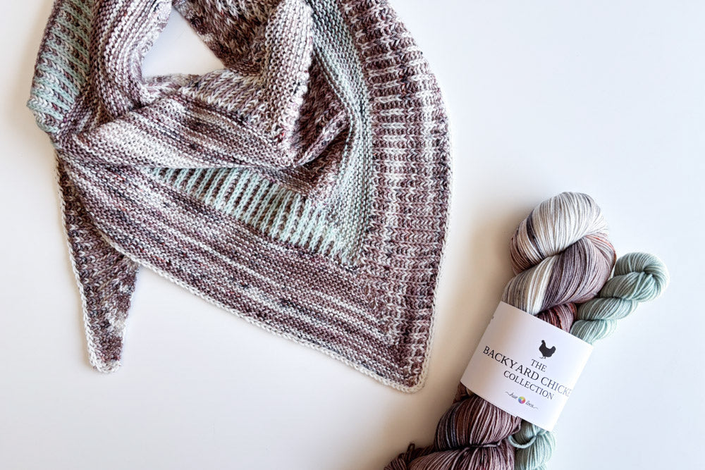 lavender silkie chicken color palette knit up into a shawl