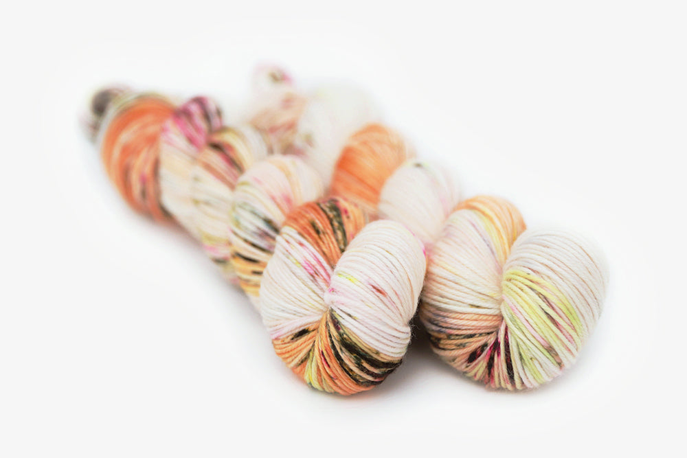 speckled hand dyed pink white neon yellow orange dk yarn