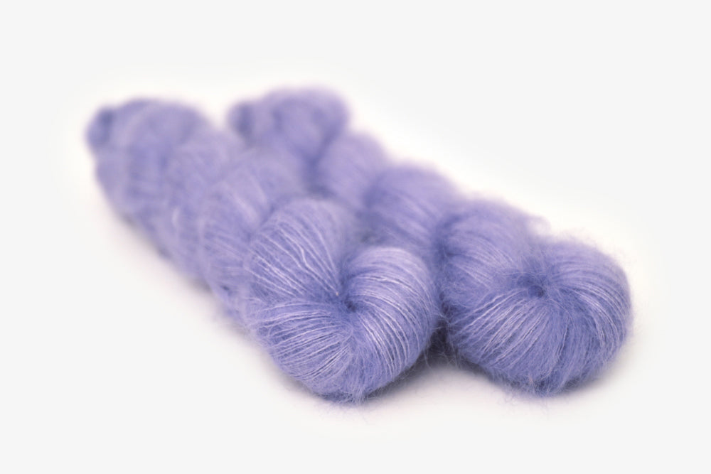 semisolid hand dyed periwinkle (light pastel purple blue) mohair lace yarn
