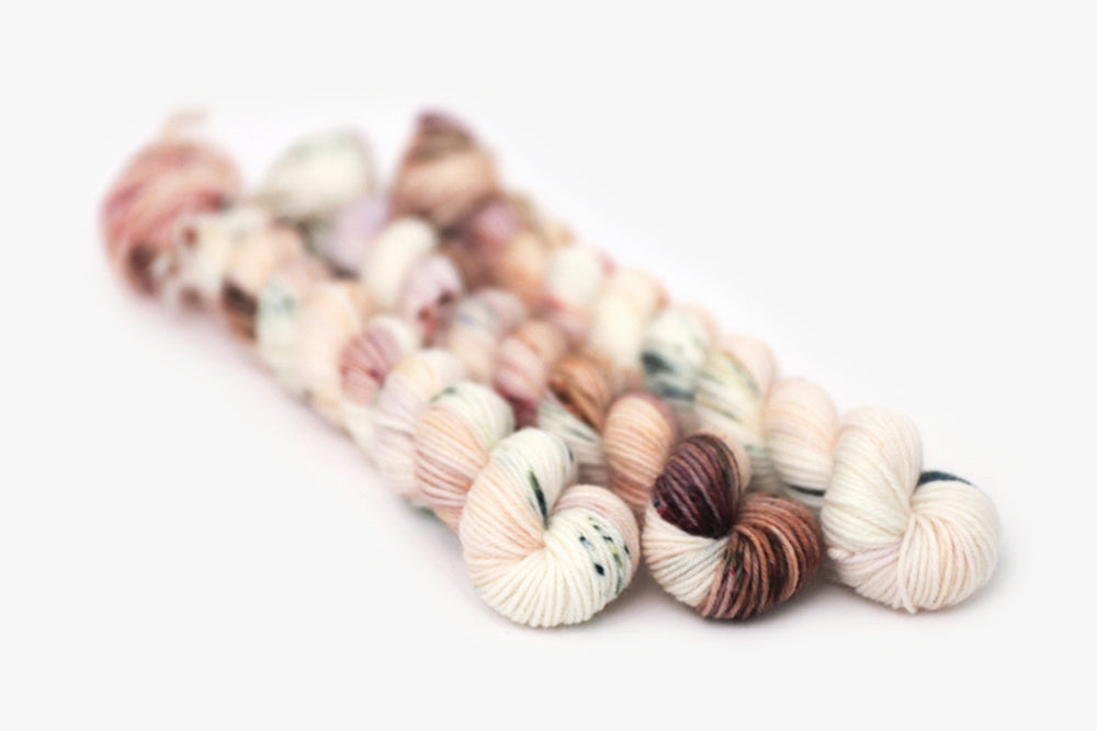 speckled hand dyed white pink mauve maroon  phyllis sock mini yarn