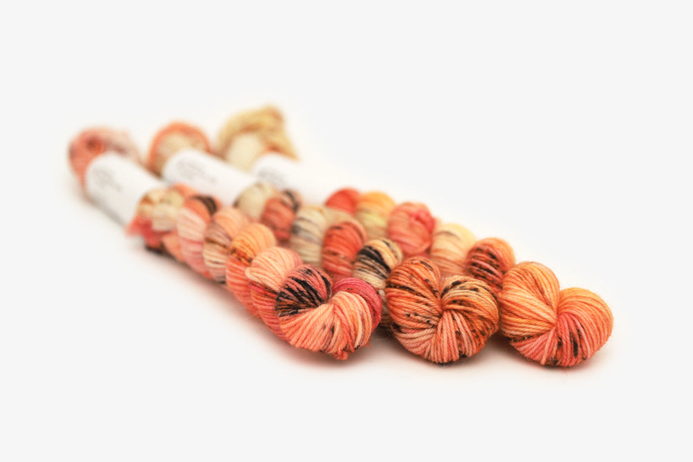 speckled hand dyed bright orange coral pink phyllis sock mini yarn