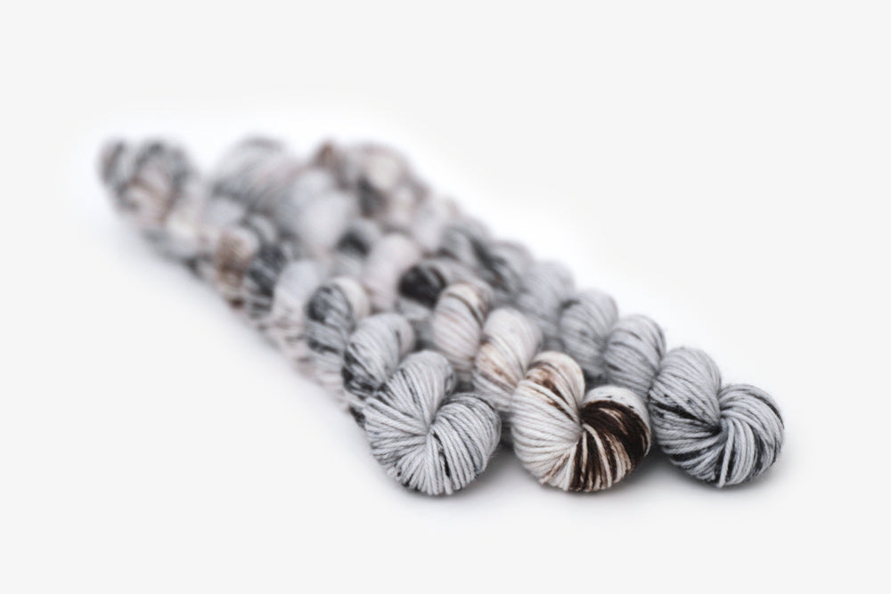 speckled hand dyed cool white gray brown phyllis sock mini yarn
