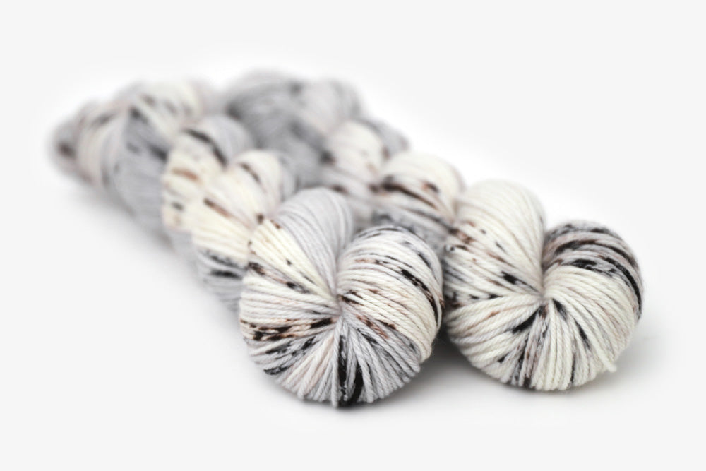speckled hand dyed cool white gray brown worsted yarn