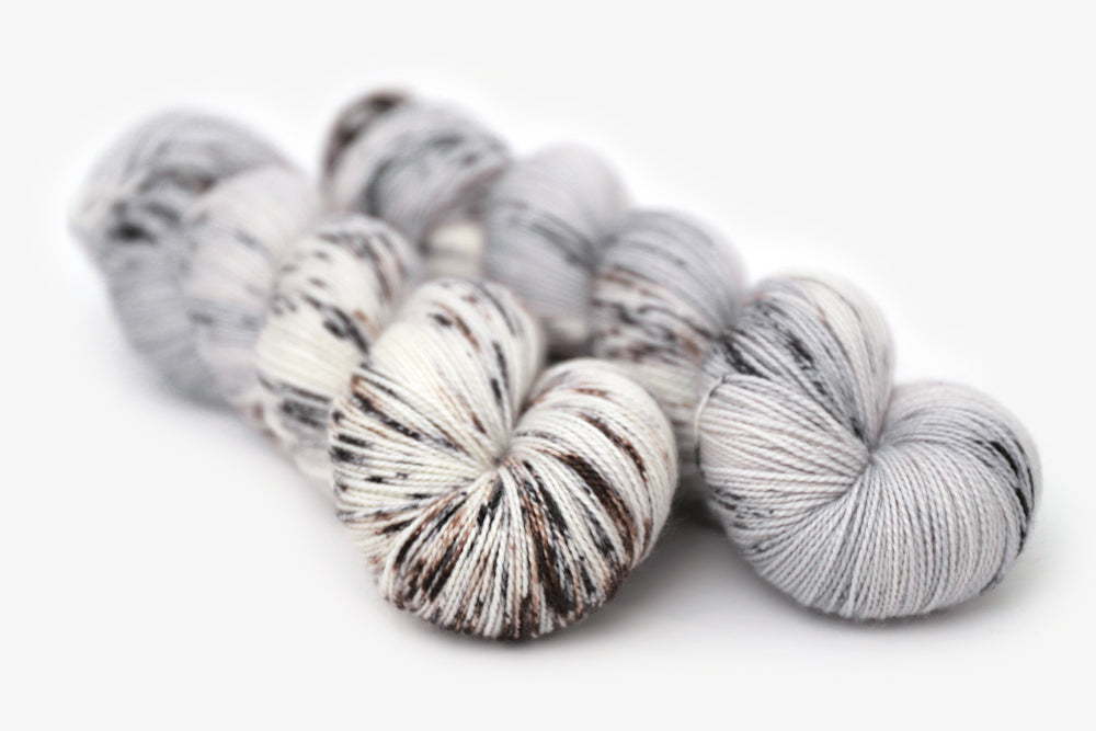 speckled hand dyed cool white gray brown spun xl yarn