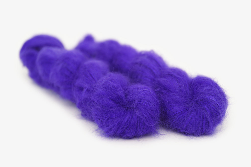 semisolid hand dyed ultraviolet (bright purple blue) mohair lace yarn