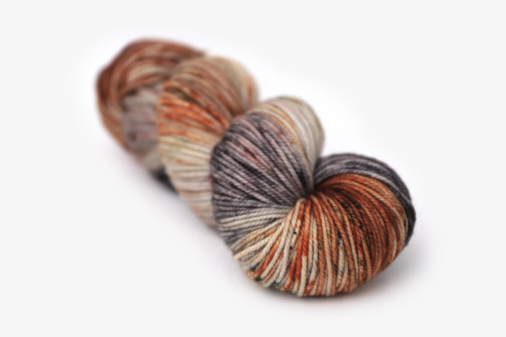 speckled hand dyed green orange purple gray bulky yarn