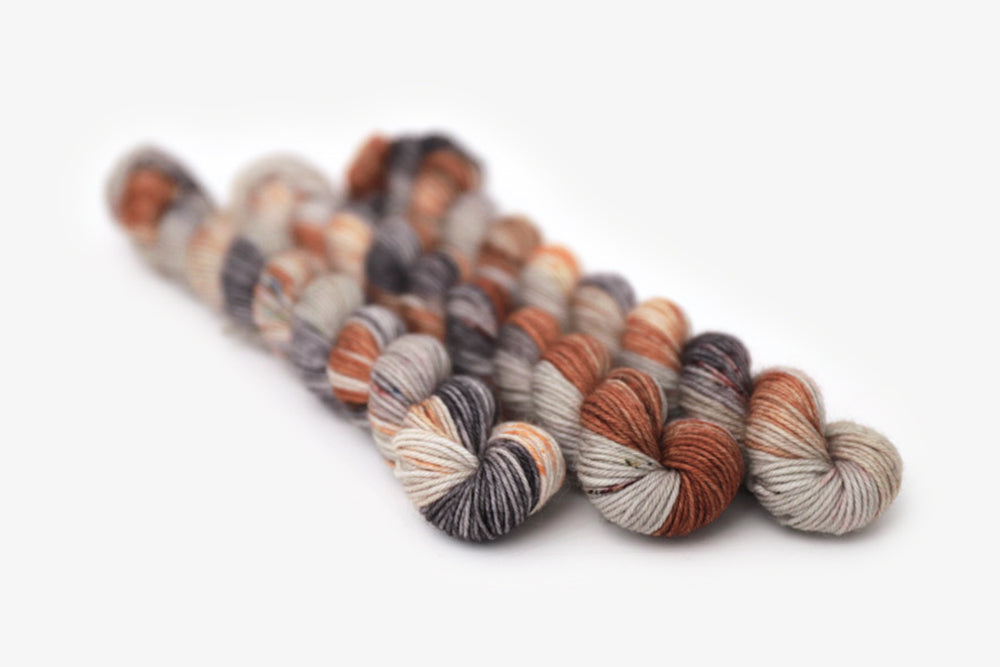 speckled hand dyed green orange purple gray phyllis sock mini yarn