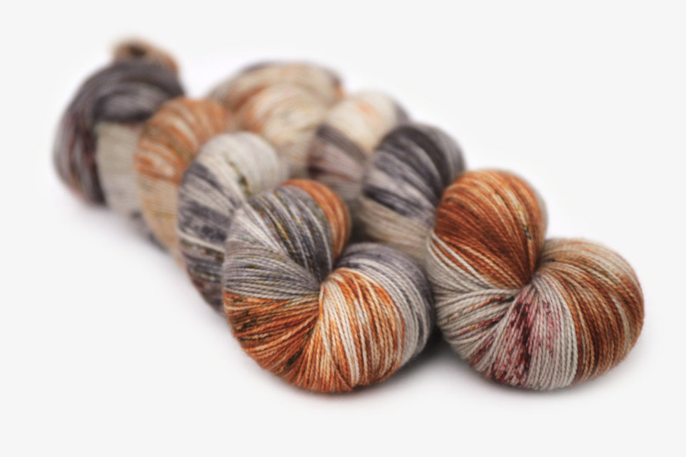 speckled hand dyed green orange purple gray spun sock xl yarn