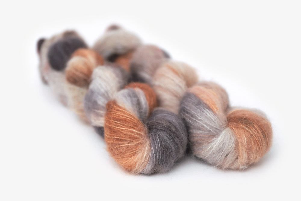 speckled hand dyed green orange purple gray suri alpaca lace yarn