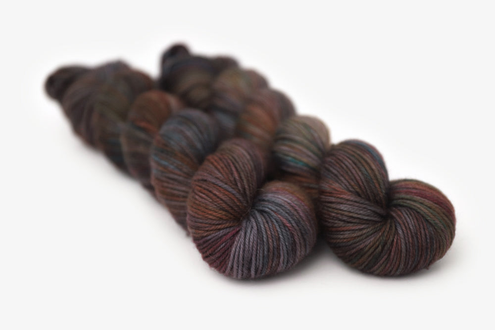 tonal hand dyed orange red gray brown dk yarn