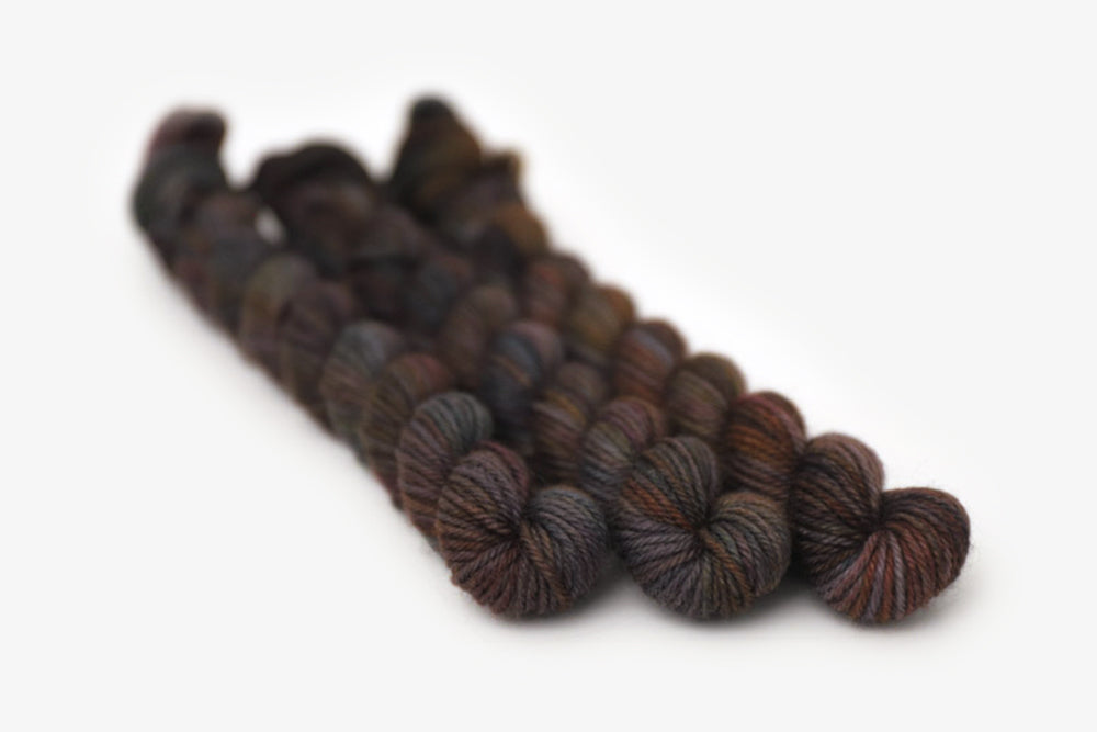 tonal hand dyed orange red gray brown dk mini yarn