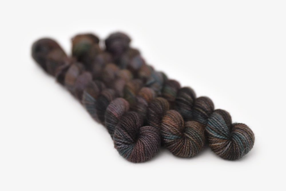 tonal hand dyed orange red gray brown merino sock mini yarn