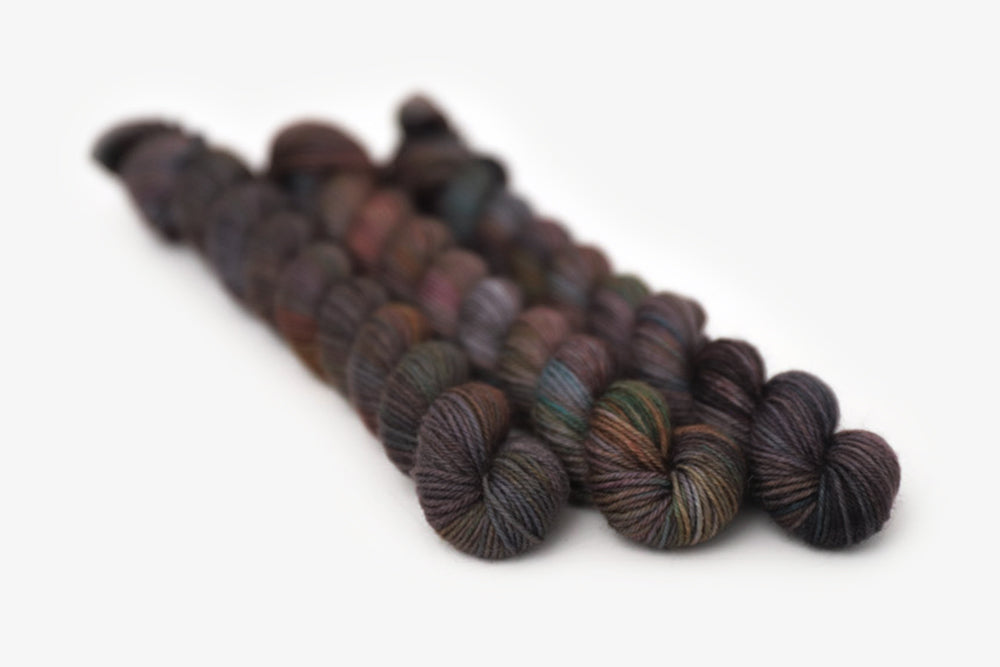 tonal hand dyed orange red gray brown phyllis sock mini yarn