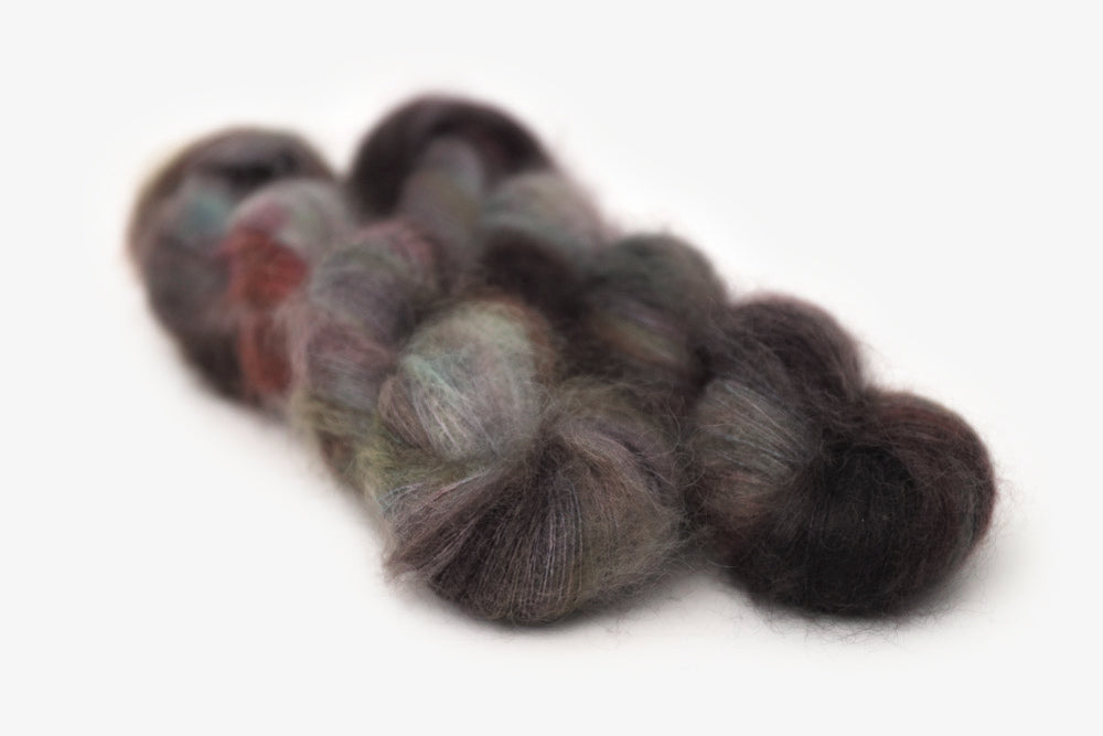 tonal hand dyed orange red gray brown mohair lace yarn