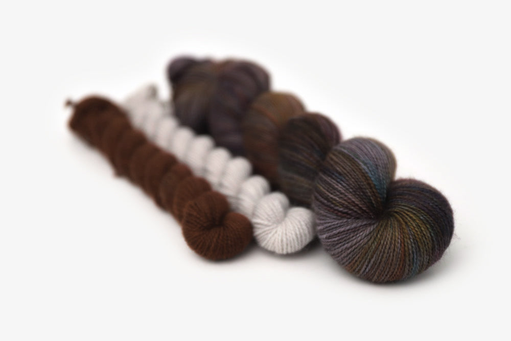 tonal hand dyed orange red gray brown yarn sock set