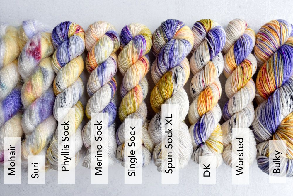 speckled hand dyed yellow orange purple yarn
