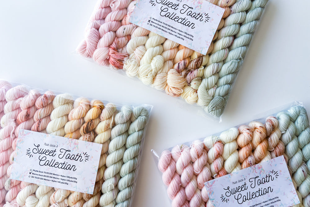 speckled semisolid hand dyed pale pink white tan beige blue yarn set