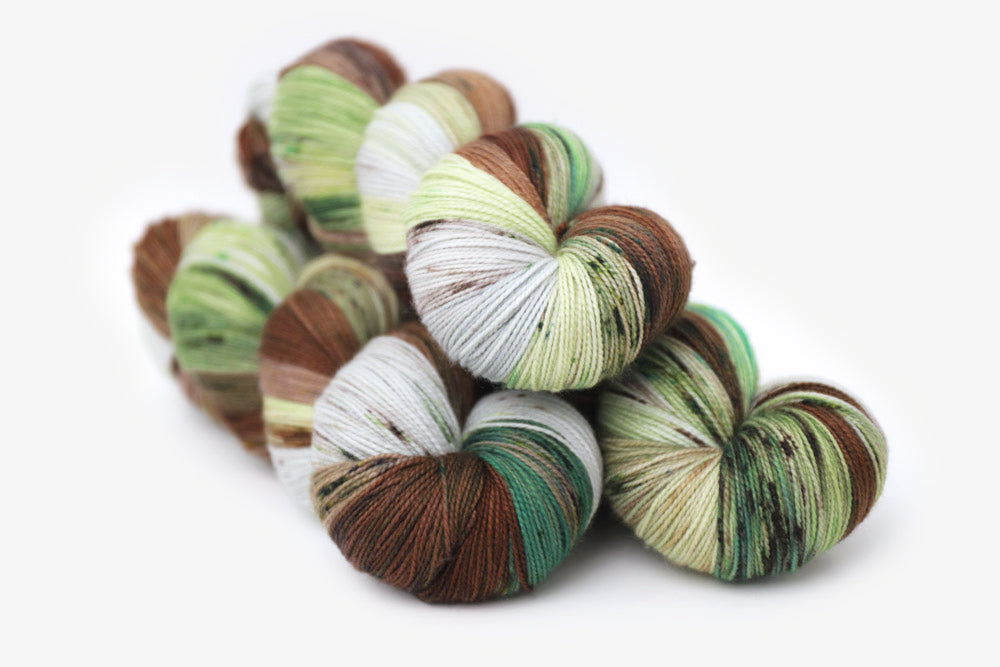 speckled hand dyed light blue mint green brown white 200 gram skeins