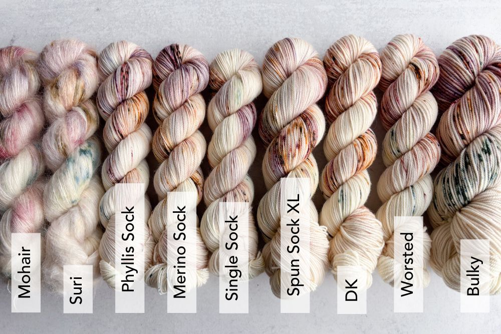 speckled hand dyed white pink mauve yarn