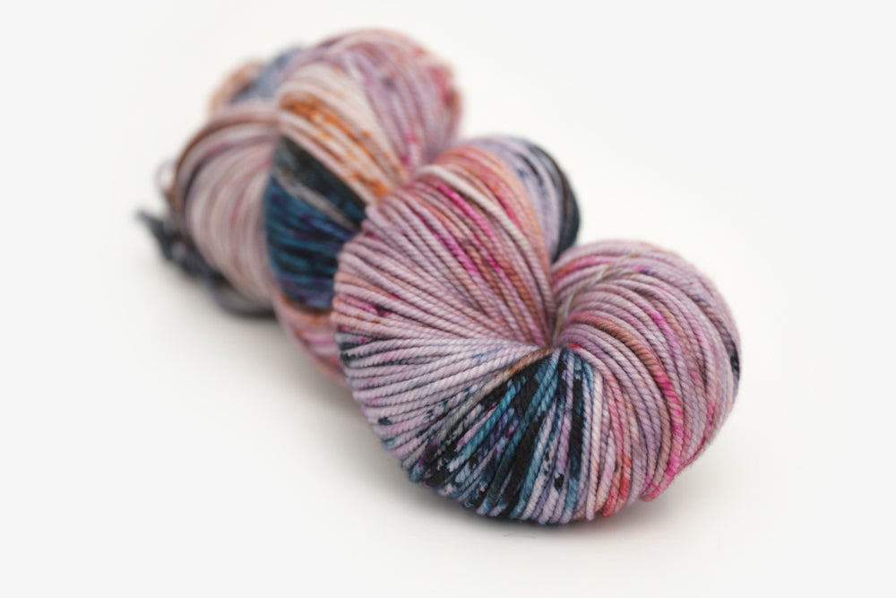speckled hand dyed lilac teal magenta brown bulky yarn