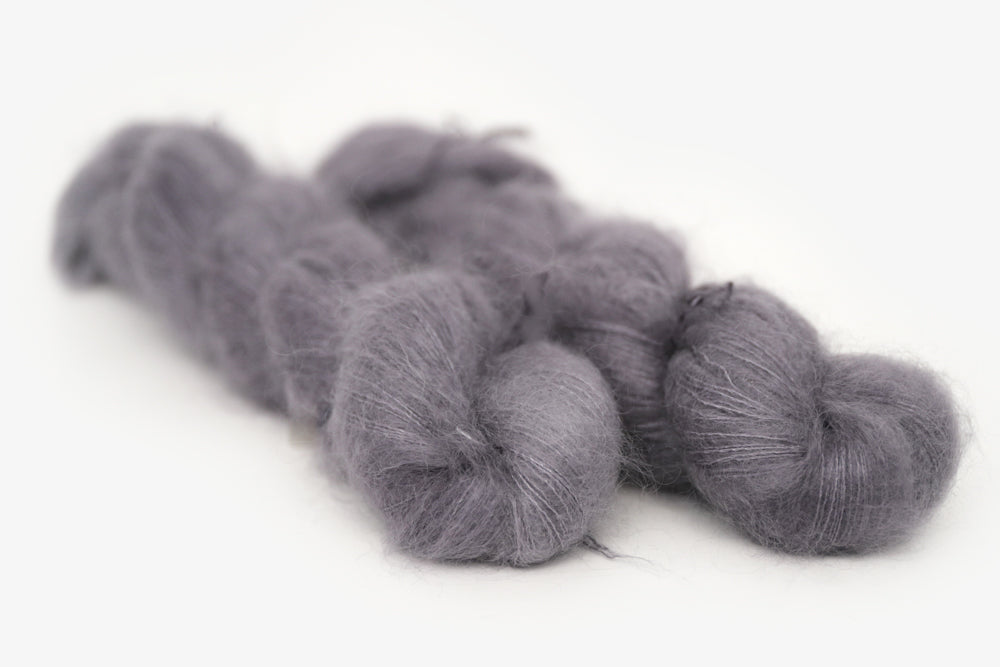 semisolid hand dyed charcoal (dark silver gray) mohair lace yarn