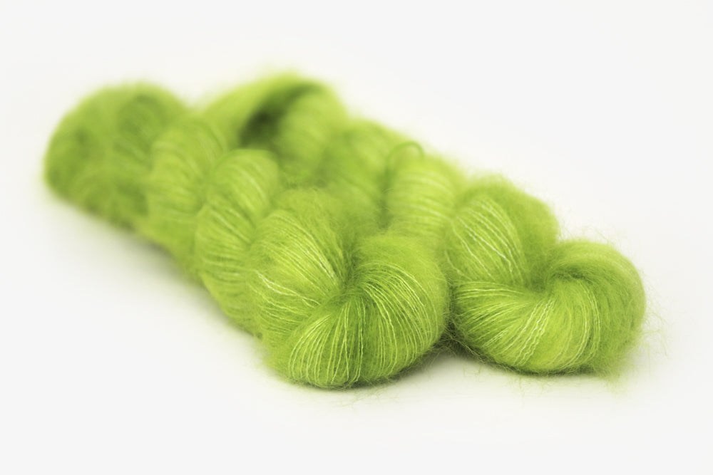 semisolid hand dyed chartreuse (bright lime green) mohair lace yarn