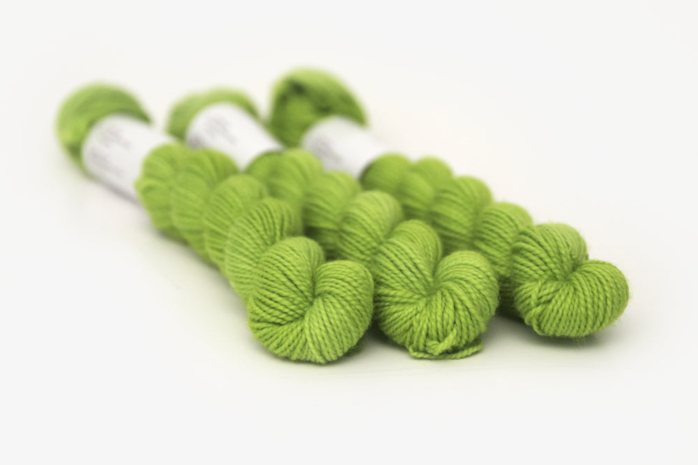 semisolid hand dyed chartreuse (bright lime green) merino sock mini yarn