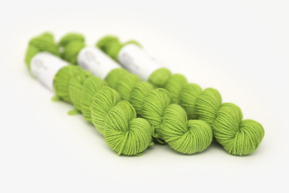 semisolid hand dyed chartreuse (bright lime green) phyllis sock mini yarn