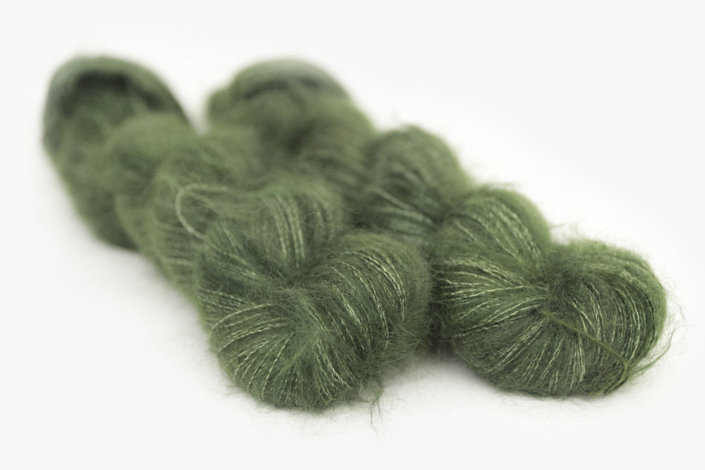 semisolid hand dyed dark forest green mohair lace yarn