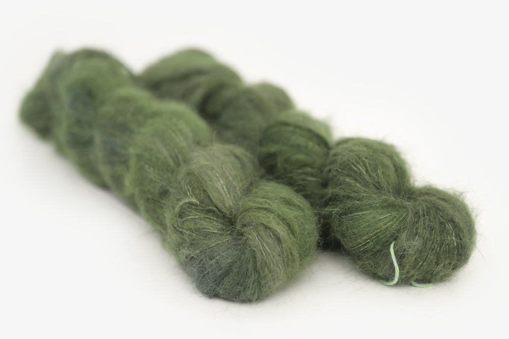 semisolid hand dyed dark forest green alpaca suri lace yarn