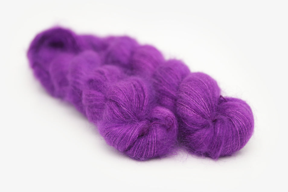 semisolid hand dyed bright pink purple mohair lace yarn
