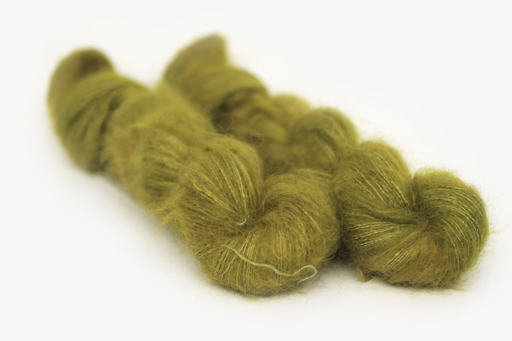 semisolid hand dyed pear (dark olive yellow green) mohair lace yarn