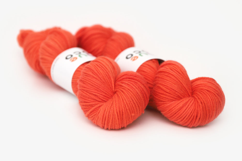 semisolid hand dyed poppy (bright orange red) dk yarn
