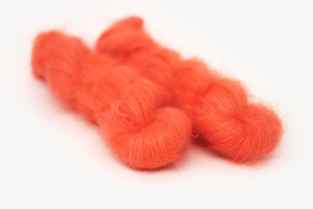 semisolid hand dyed poppy (bright orange red) mohair lace yarn