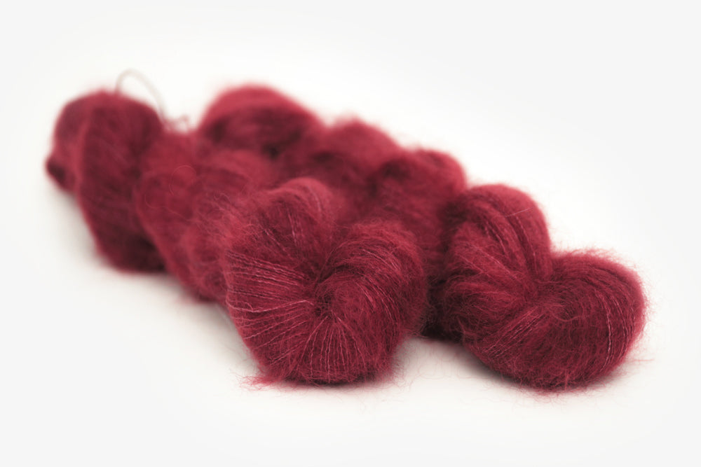 semisolid hand dyed sangria (dark wine burgundy red) mohair lace yarn