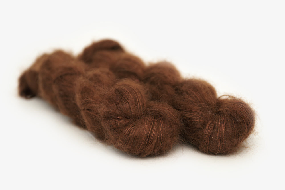 semisolid hand dyed dark warm brown mohair lace yarn