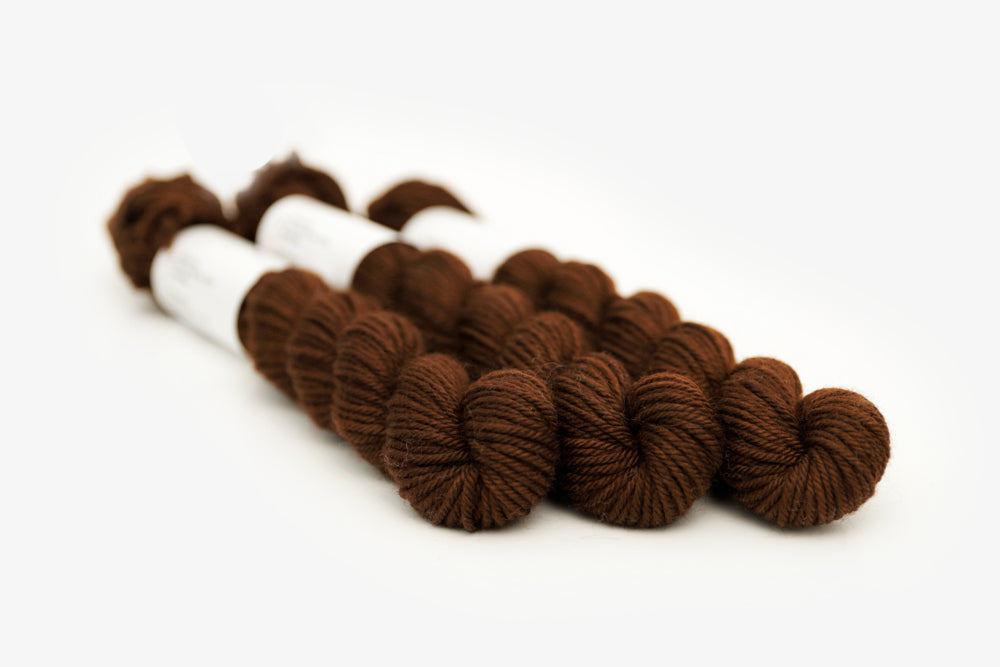 semisolid hand dyed dark warm brown dk mini yarn