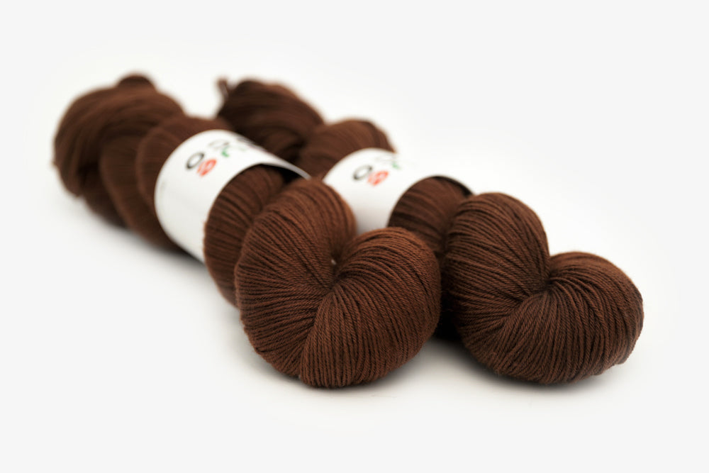 semisolid hand dyed dark warm brown phyllis sock yarn