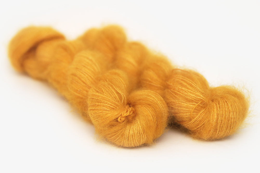 semisolid hand dyed squash (mustard gold yellow) mohair lace yarn